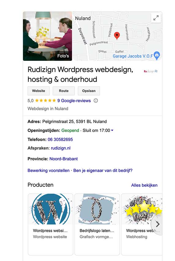 Google bedrijfspagina Rudizign