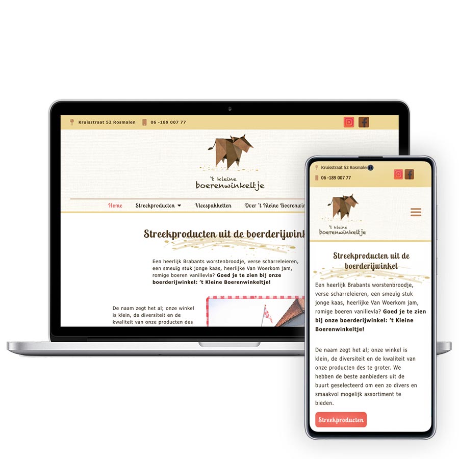Website 't Kleine Boerenwinkeltje op mobiel en desktop